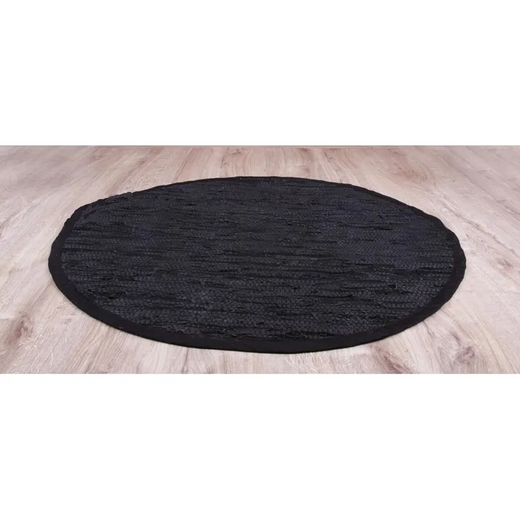 Flickenteppiche Leder Rund 150cm schwarz