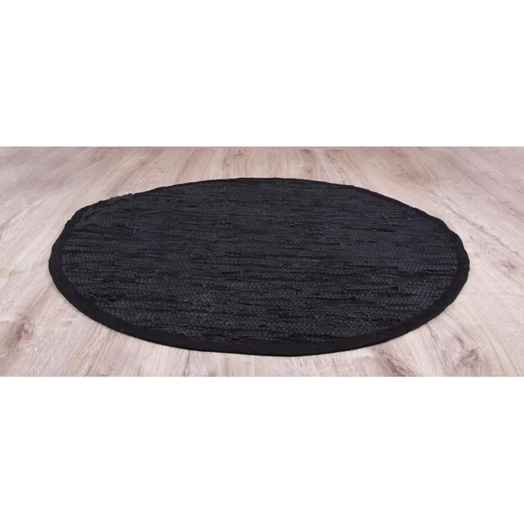 Flickenteppiche Leder Rund 150cm schwarz – Bild 1