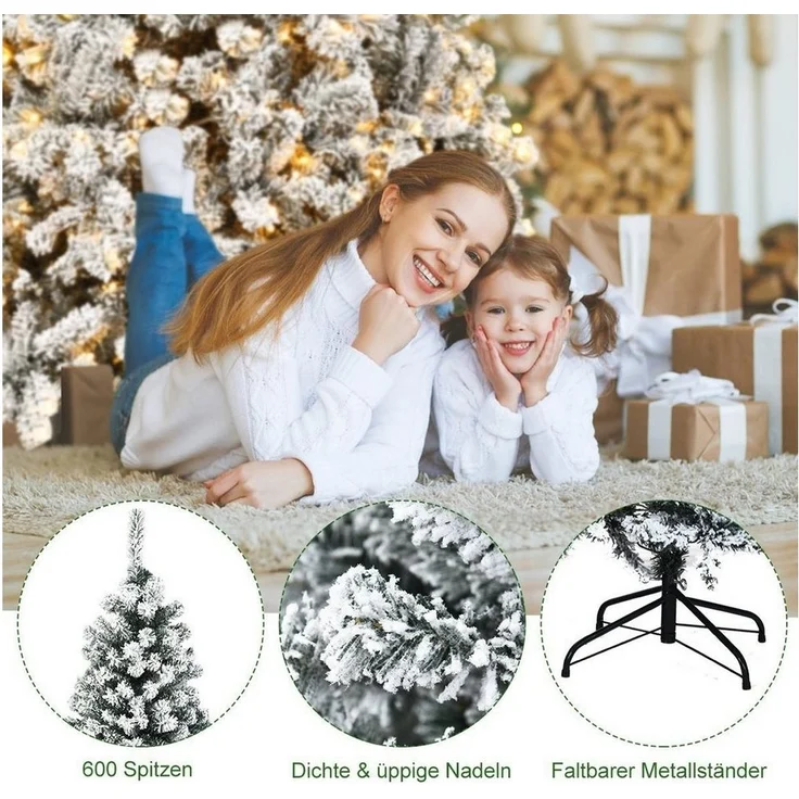 COSTWAY Künstlicher Weihnachtsbaum mit Schnee, 180cm, 600 Spitzen, 250 LED – Bild 2