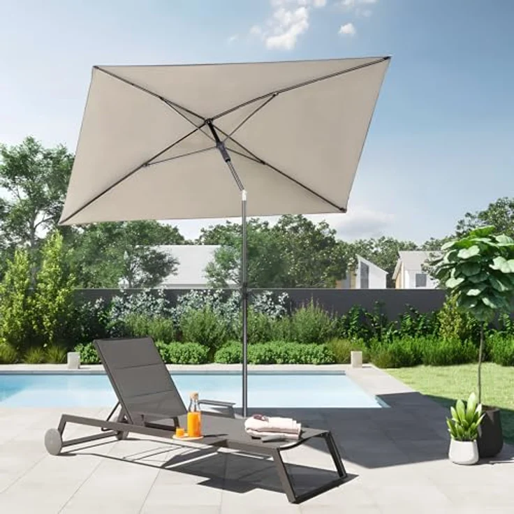 Sekey 210 × 140 cm Sonnenschirm mit Schutzhülle, Balkonschirm Gartenschirm Terrassenschirm, Sonnenschutz UPF50+, Kippbar, Höhenverstellbar, Rechteckig – Bild 8