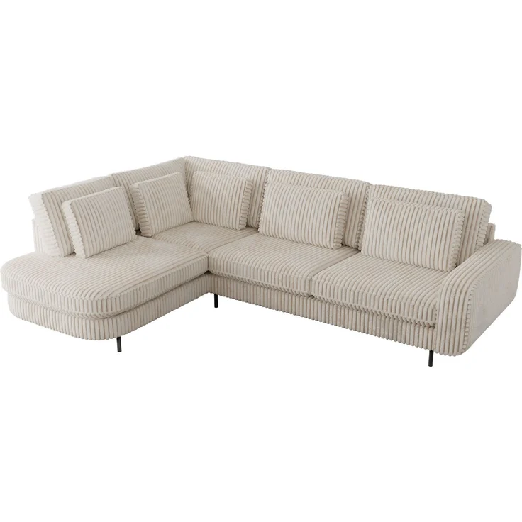 CALENO L-Form Ecksofa 317x225 cm, Massivholz-Rahmen & Wellenfedern, Sitzhöhe 51 cm, modernes Polstersofa rückenecht bezogen & freistehend - Beige Cord - Links Seite – Bild 5