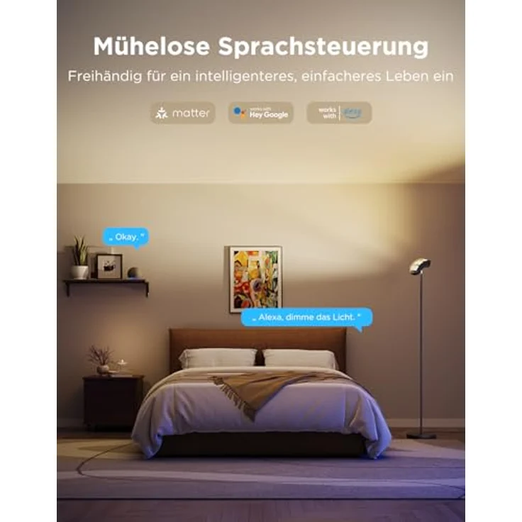 Govee Deckenfluter LED Stehlampe, RGBWWIC 3-Zonen Steuerung, Matter Alexa kompatibel, 77 Szenen, Musik Synchronisation, 170 cm, schwarz – Bild 5