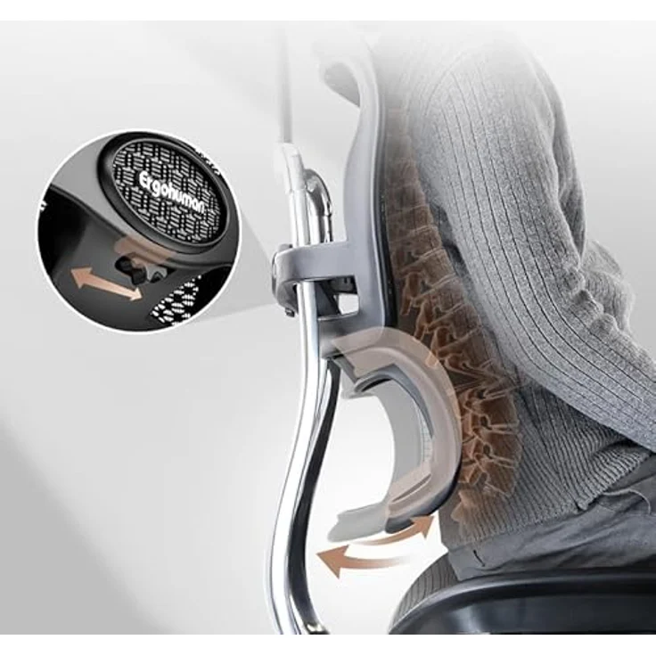 hjh OFFICE Bürostuhl ergonomisch ERGOHUMAN Signature GEN2 Originales Design, Bürosessel mit Flexibler Lendenwirbelstütze, Netzbespannung, Schwarz – Bild 6