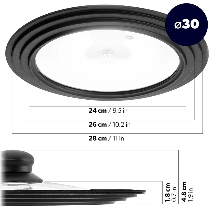 KADAX Universaldeckel 24/26/28 cm, Universal Deckel für Töpfe & Pfannen, Pfannendeckel, Glasdeckel mit Silikonrand und Dampfloch, Topfdeckel (Schwarz) – Bild 2