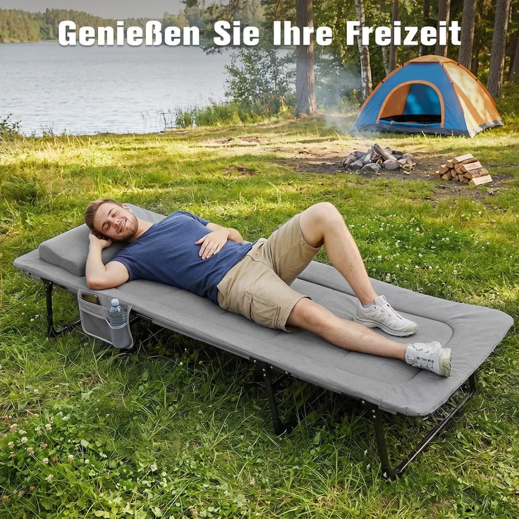 Sekey Feldbett Verstellbar Campingbett Klappbar Gästebett mit Matratze und Kissen, 193 x 70 x 29 cm, Grau – Bild 5
