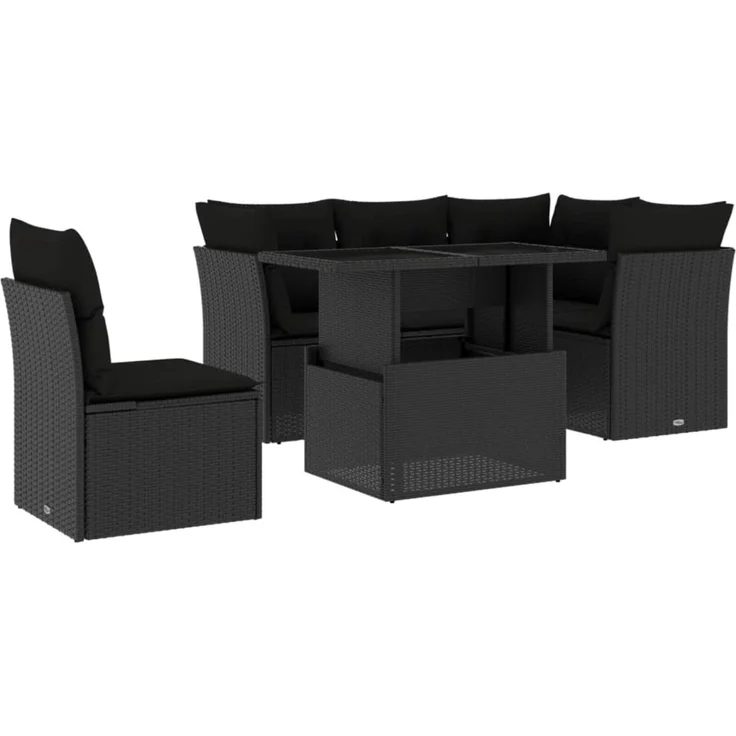 vidaXL 6-tlg. Garten-Sofagarnitur mit Kissen Schwarz Poly Rattan 3266585 – Bild 2