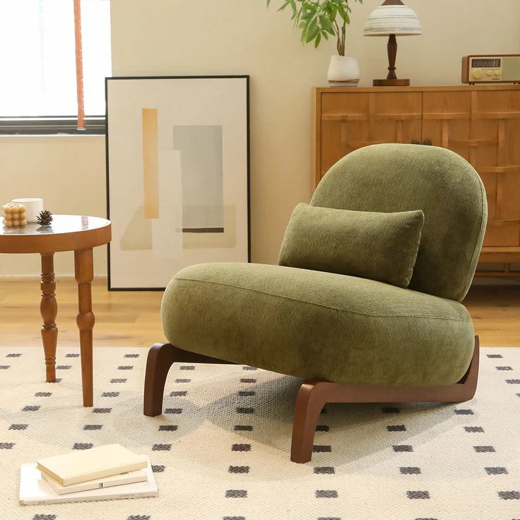 LVHOM Sessel Velvet Glamour mit Holzgestell, Loungesessel mit Kissen, Polstersessel für Wohnzimmer & Schlafzimmer, Skandi-Design, Grün – Bild 1