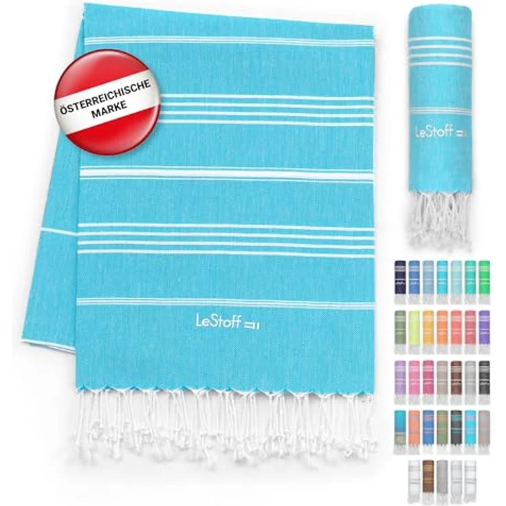 LeStoff das traditionelle Hamamtuch Strandtuch Badetuch Saunatuch Duschtuch Spa Sport Yoga Reisen 100% Bio-Baumwolle. Nachhaltig, natürlich, weich und vorgewaschen. (95x180 cm, Aqua) – Bild 2