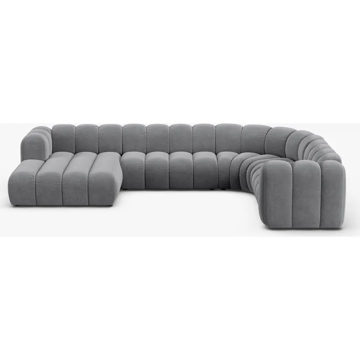 Micadoni Modulares Panorama Ecksofa Lupine 6-Sitzer Samt Salvador Grau Rechts
