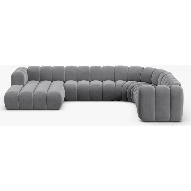 Micadoni Modulares Panorama Ecksofa Lupine 6-Sitzer Samt Salvador Grau Rechts – Bild 1