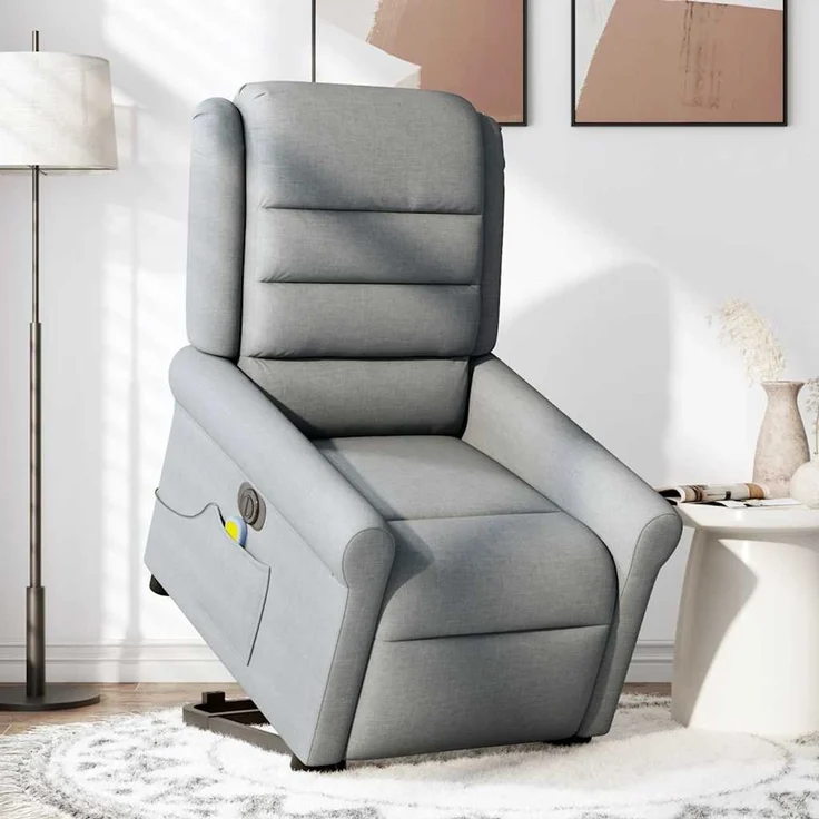 vidaXL Elektrischer Massagesessel mit Aufstehhilfe Hellgrau Stoff 3303344 – Bild 3