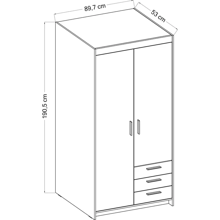 AX LIVING Storicos 2T3S Kleiderschrank Sonoma Eiche, schubladen 89,7cm – Bild 3