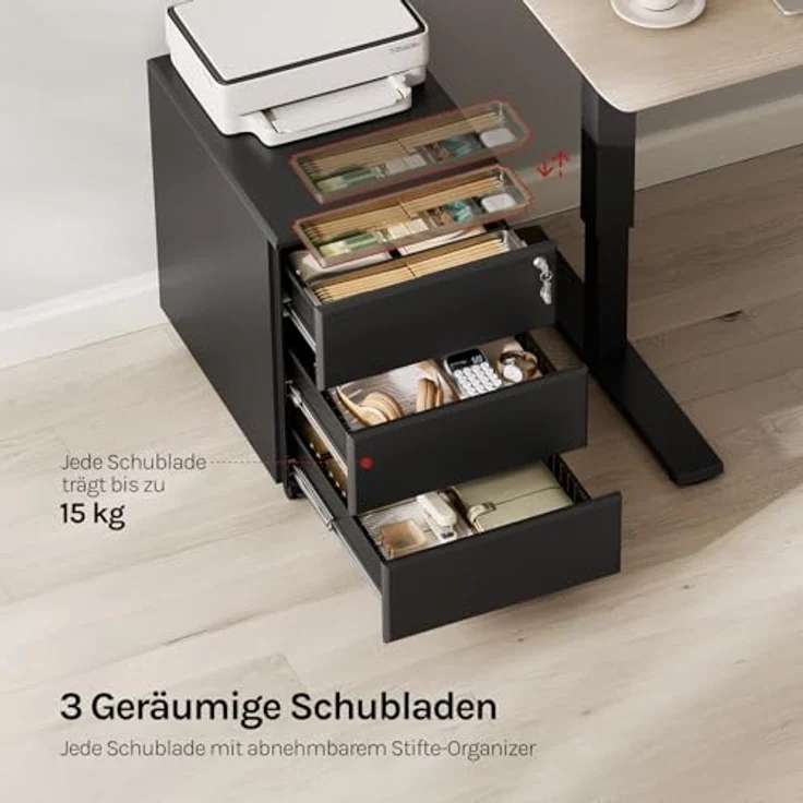 Woltu Rollcontainer, Metall Mobiler Aktenschrank Büroschrank mit 3 Schubladen – Bild 6
