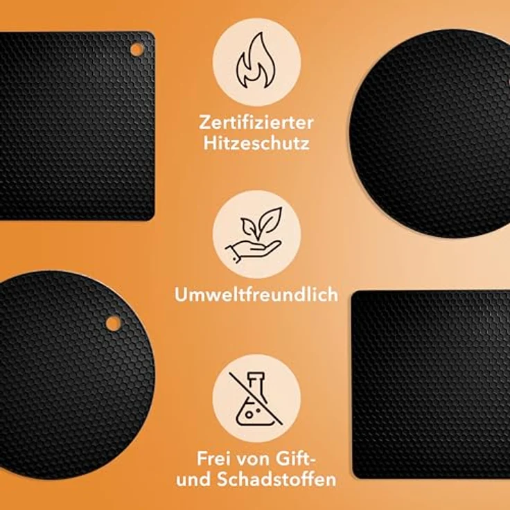 AVANA Topfuntersetzer Silikon Untersetzer Multifunktional Pfannenuntersetzer Topflappen, Zubehör für Töpfe, Pfannen, Auflaufformen, 4er Set, Hitzebeständig, Wabenmuster (2 Rund, 2 Viereckig) – Bild 8