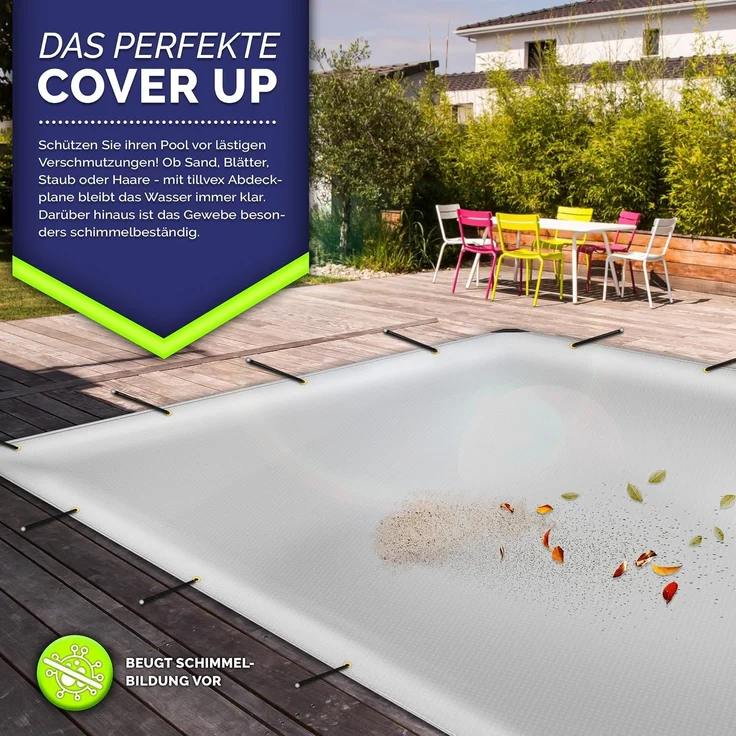 tillvex® Abdeckplane Grau 5x8 m mit Ösen + 10 Haken & 15m Seil | Gewebeplane 650g/m² Wasserdicht & Reißfest | Premium PVC-Plane Universell LKW, Pool, Holz Gartenmöbel | Gartenplane Abdeckung – Bild 7