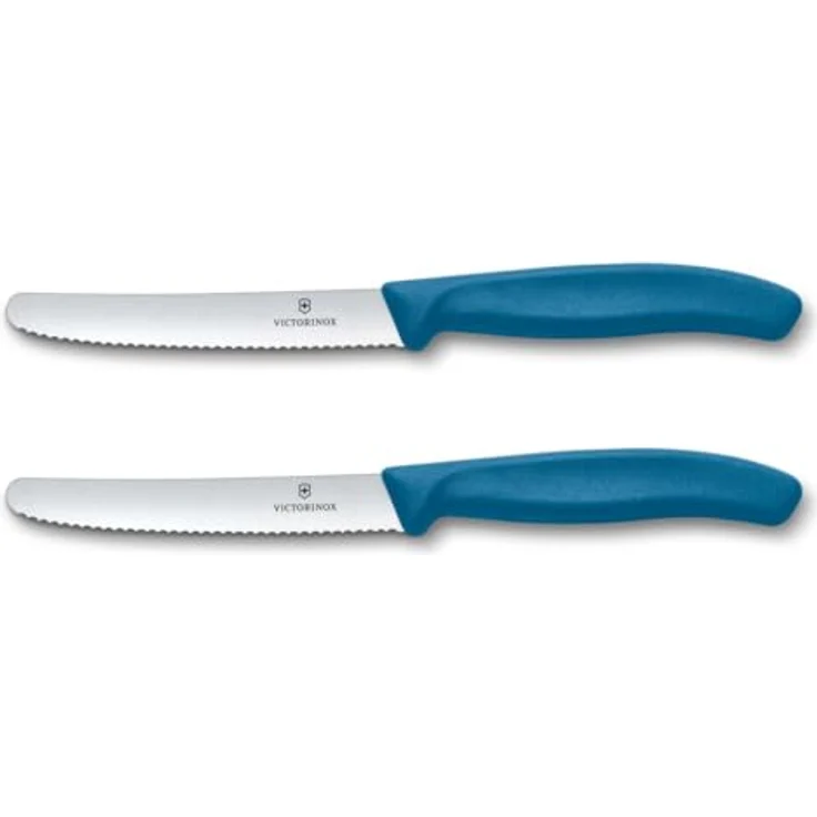 Victorinox Swiss Classic, Frühstücksmesser, Brötchenmesser Set 2teilig, Scharfe Klinge, Wellenschliff, 11 cm, Rostfreier Stahl, Blau – Bild 2