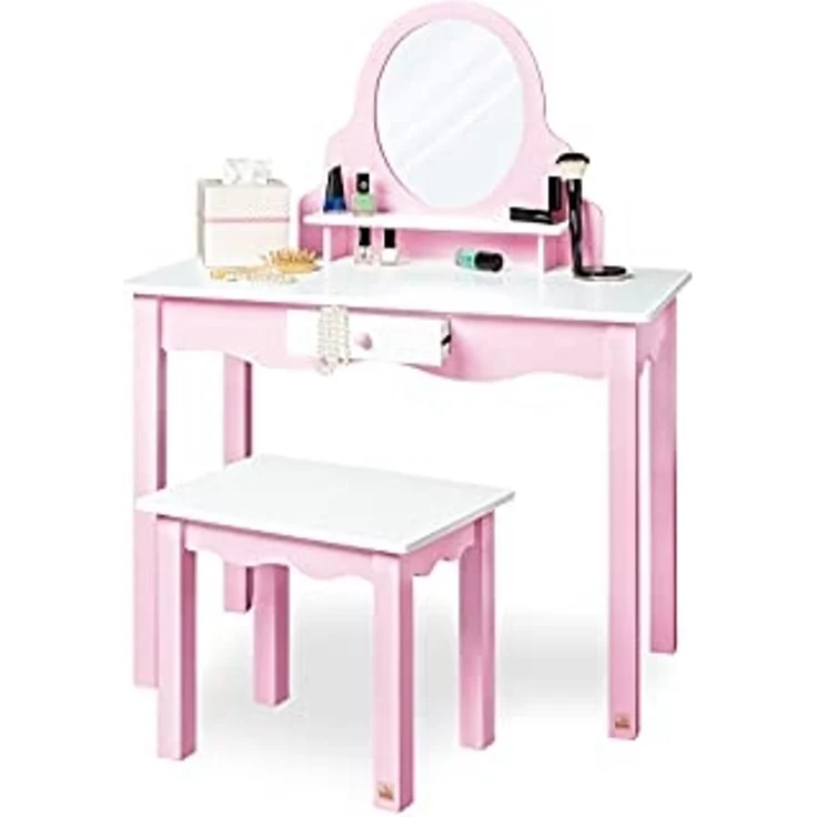 Pinolino 'Jasmin' Kinderschminktisch, inkl. Hocker, ab 3 Jahren, rosa/weiß – Bild 1
