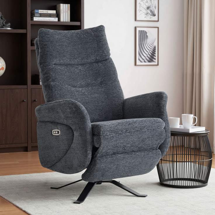HOME NATURE WOHNKONZEPT Elektrischer Relaxsessel mit USB-Anschluss, elektrisch verstellbarer TV-Sessel mit Liegefunktion, Chenille Dunkelgrau, bis 350 kg, FT9207-A