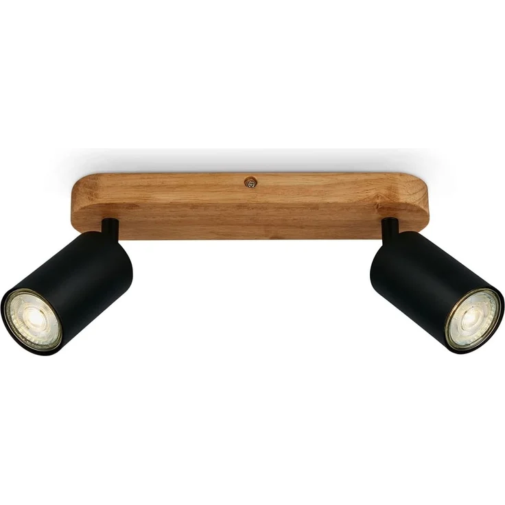 BRILONER Leuchten - Deckenlampe retro mit Holz, 2-flammige Deckenleuchte vintage, 2x GU10 Fassung, verstellbarer LED Spot, rustikaler Deckenspot, Schwarz-Holz, 270 x 60 x 85 mm, 2922-025 – Bild 1