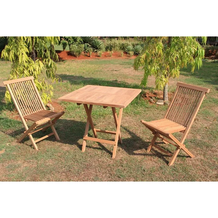 3tlg. Premium Teak Balkon Set klappbar Gartenmöbel Gartenset Teaktisch 80x80 cm