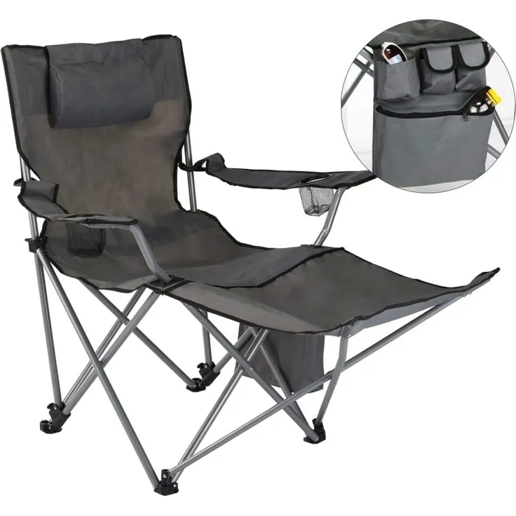 HI Luxus Campingstuhl mit Fußstütze Anthrazit 423912