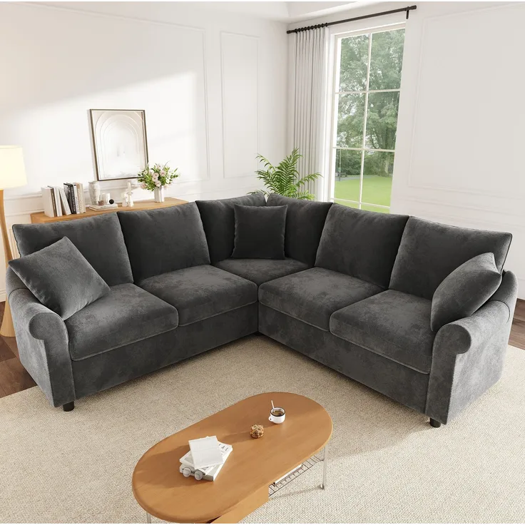 DESVIAE Sofa L-Form Grau aus Chenille – 217x83x217 cm – Taschenfederkern