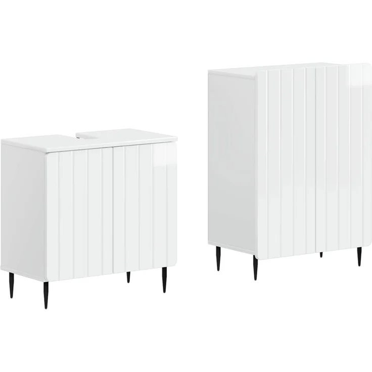 vidaXL 2-teiliges Badezimmer Schrank Set ZWOLLE Hochglanz Weiß 3417598 – Bild 2