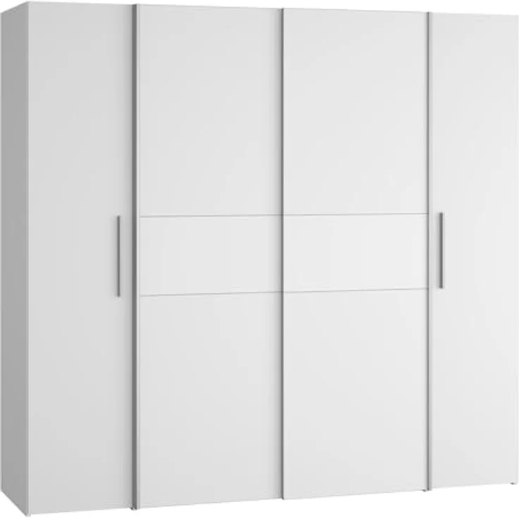 Forte KALIXTUS Kleiderschrank 200, moderner Dreh-/Schwebetürenschrank, 4-türig, Einlegeböden, Kleiderstangen, Holzwerkstoff, Weiß, 200,1 cm breit x 190,5 cm hoch x 61,2 cm tief – Bild 2