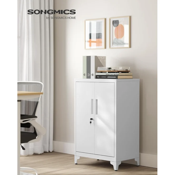 SONGMICS Aktenschrank, Mehrzweckschrank, Büroschrank mit 2 Türen, Schrank abschließbar, Aufbewahrungsschrank aus Stahl, für Arbeitszimmer, Wohnzimmer, mattweiß OMC012W01 – Bild 2