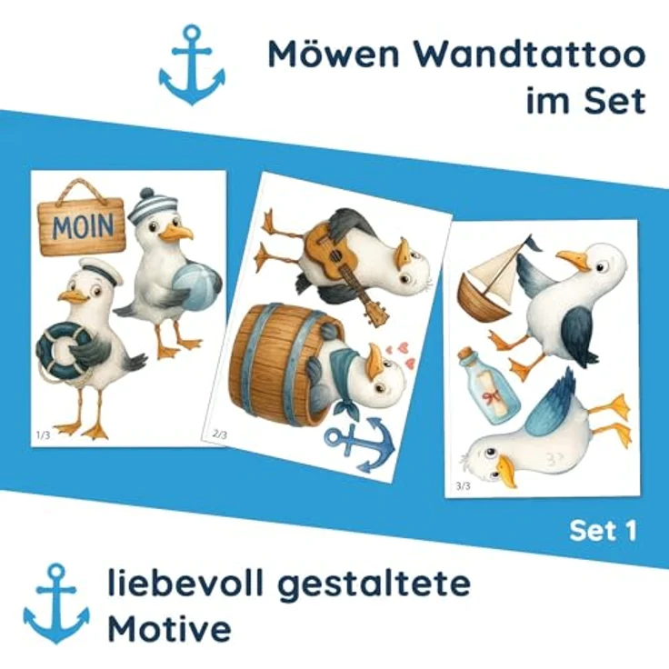 Sunnywall Wandtattoo Aufkleber Maritim Möwen - maritime Wanddeko für Kinderzimmer, selbstklebend, konturgeschnitten, rückstandslos entfernbar – Bild 7