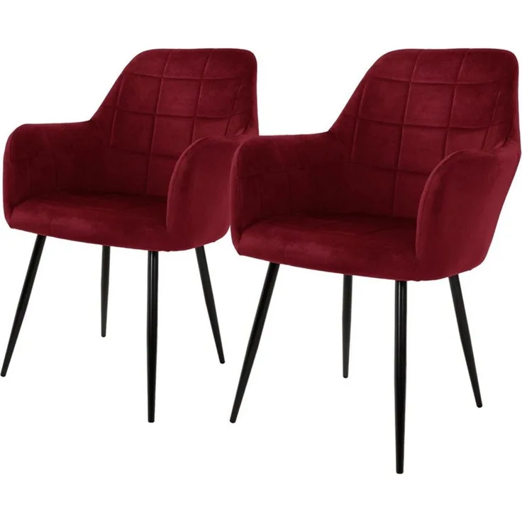 ML-DESIGN Stuhl Esszimmerstuhl ergonomisch & gepolstert, Esstischstuhl mit Rückenlehne (Komplett-Set, 2 St), Wohnzimmerstuhl Rot Samtbezug Küchenstuhl Polsterstuhl