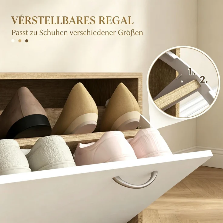Flur Garderobenmöbel mit Kleiderhaken-Paneel, Spiegel und Schuhbank, 6 Haken und verstellbares Regalbrett(nur mit Flur Garderobenmöbel)--Natur, Weiß--90x10x91cm--YOUDENOVA – Bild 3