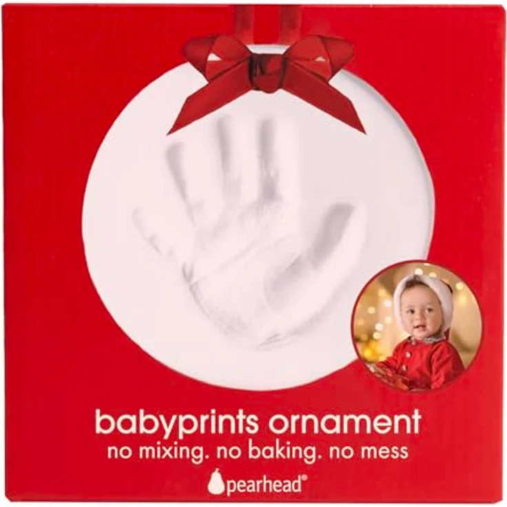 Pearhead Babyprints Handabdruck oder Fußabdruck Andenken Ornament, Weiß, Rond – Bild 13