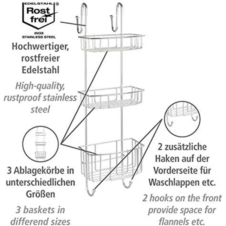 WENKO OLESI Duschablage, Chrom glänzend, 3 Etagen, Edelstahl rostfrei, zum Einhängen – Bild 2