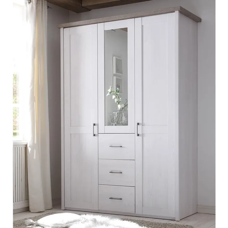 Kleiderschrank >Lebbie< in Pinie Weiß - 150x212x62cm (BxHxT)