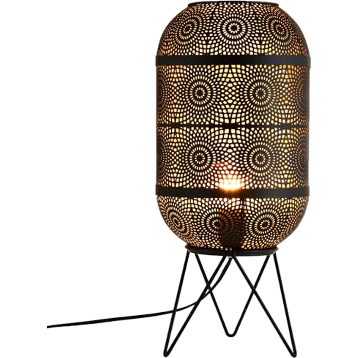Marrakesch Tischlampe Sankos, 45 cm große Nachttischlampe aus Metall in schwarz-gold mit E27 Fassung, moderne Deko für Wohnzimmer, Schlafzimmer und Kinderzimmer – Bild 1