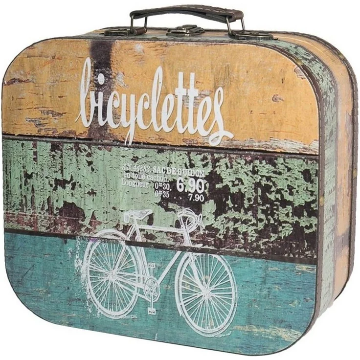 HMF Aufbewahrungsbox Kleiner Vintage Koffer aus Holz (1 St), Handgefertigter Geschenkkoffer im Fahrrad Design, 25 x 21,5 x 8,5 cm – Bild 1