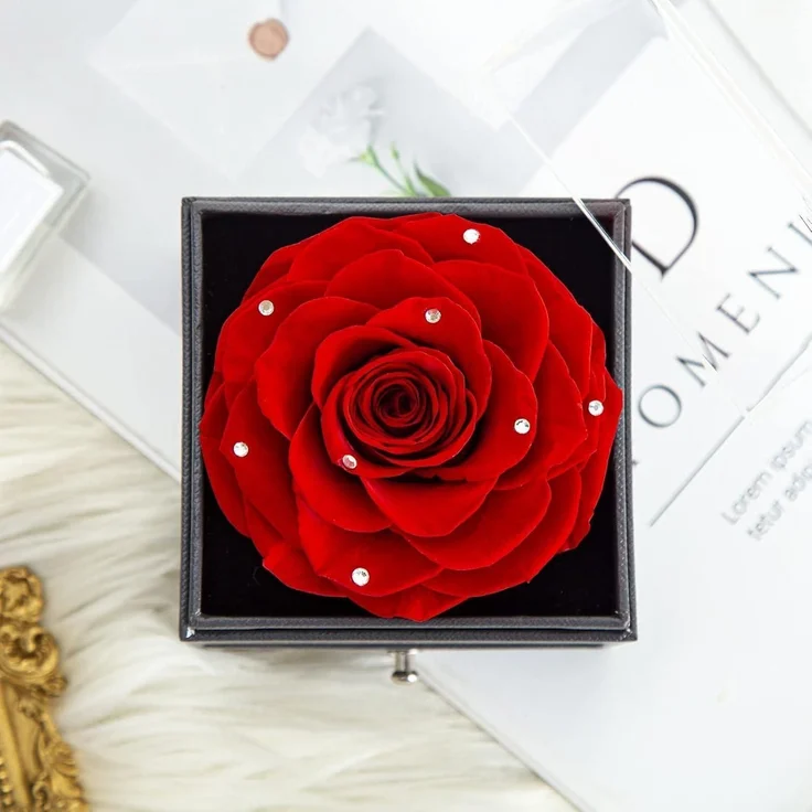 Ewige Rose Geschenkbox Kristallrot 925 Silber Halskette Ohrringe – Bild 5