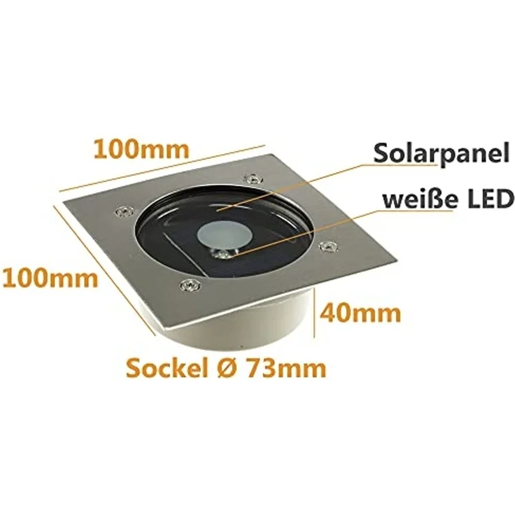 Solar LED Bodenstrahler, eckig 105x105x40mm, IP44, Edelstahl-Front – Bild 2