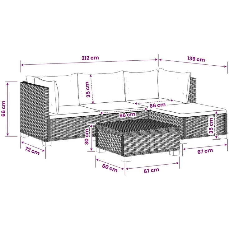 vidaXL 5 Stk. Rattan-Lounge-Set mit Kissen GENDT Naturrattan Kubu Grau 3429849 – Bild 11