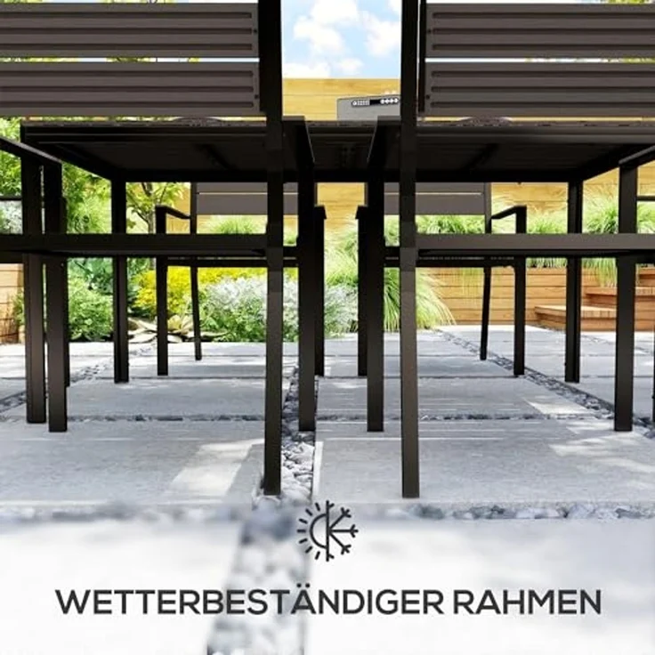 Outsunny Garten-Essgruppe mit 6 stapelbar Stühlen, geschlitzte Tisch, (Essgruppe für 6 Personen, 7-tlg, 7-teilig Sitzgruppe), für Terrasse, Balkon Dunkelbraun – Bild 5