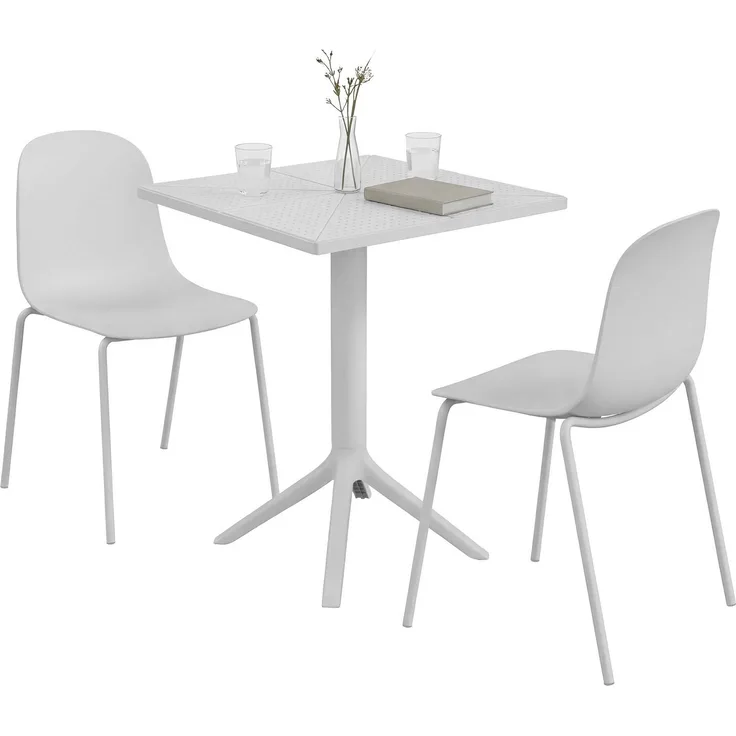 Gartenmöbel-Set IDA mit 2 Stühlen - 166x60x85cm, Kunststoff, Weiß | Balkonset Gartenset Tisch mit Stühlen Bistroset Outdoor