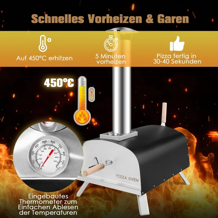 Tragbarer Outdoor-Pizzaofen Holzbefeuerter Hinterhof-Pizzamaker Silber + Schwarz – Bild 3