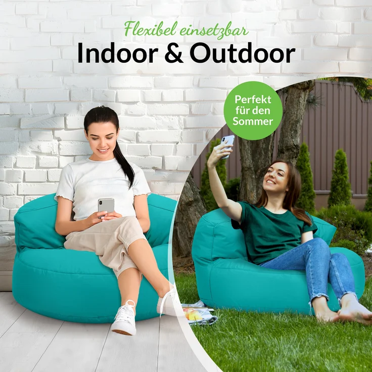 Green Bean® Sitzsack Sofa mit Füllmaterial - Lounge im Sitzsack-Design 90x50cm mit ergonomischer Rückenlehne & waschbarem Bezug - Indoor und Outdoor geeignet in Türkis – Bild 6