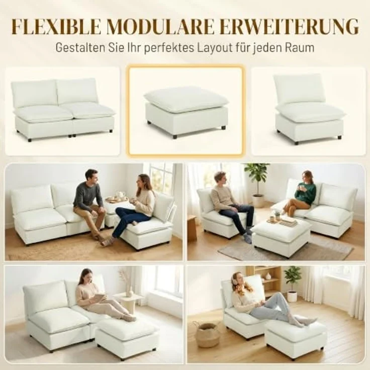 HOMCOM Fußhocker Ottoman Polsterhocker mit Leinenoptik für Schlafzimmer,Wohnzimmer (Hocker mit weichem Kissen, 1 St, quadratischer Sitzhocker), modular, weich, modern – Bild 4