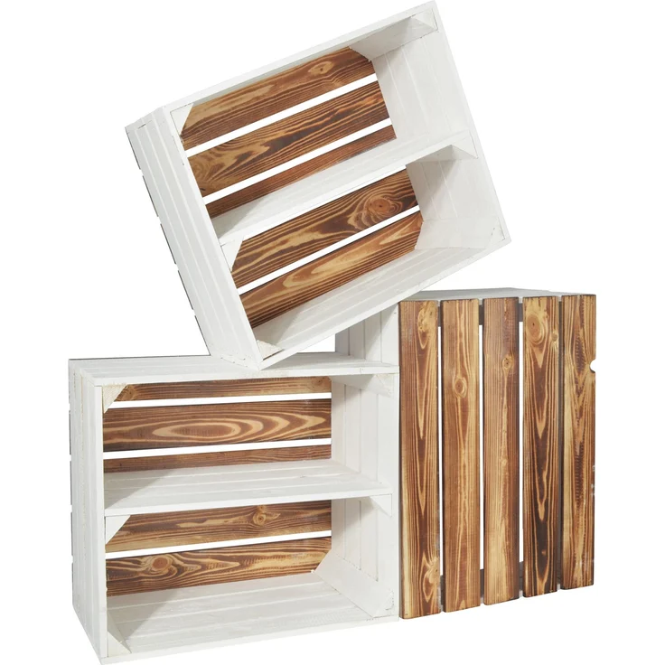 CHICCIE 3 Set Holzkiste Grete Weiß Geflammt - Langes Regal Obstkiste Dekokiste Weinkiste – Bild 7
