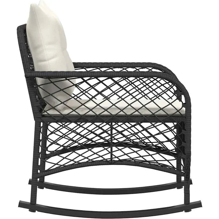 vidaXL Garten-Schaukelstuhl mit Kissen Schwarz Poly Rattan 4104193 – Bild 4