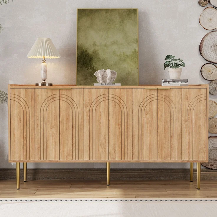 ZUBALIYA Sideboard 140x38x75 cm, aus MDF, Natur – Bild 5