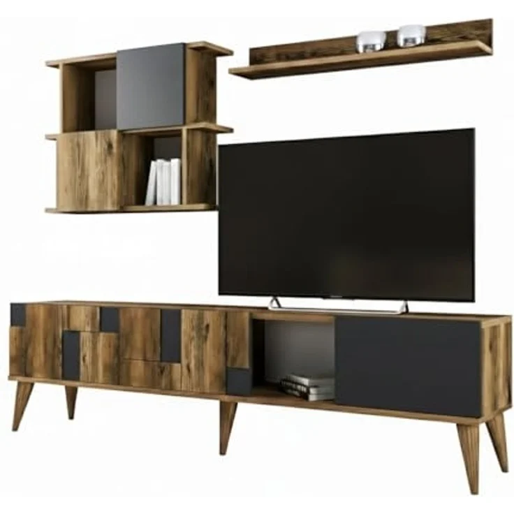 Dmora TV-Schrank Menk 180x33,8x48,6h cm Braun 4 Regale, 4 Türen – Bild 2