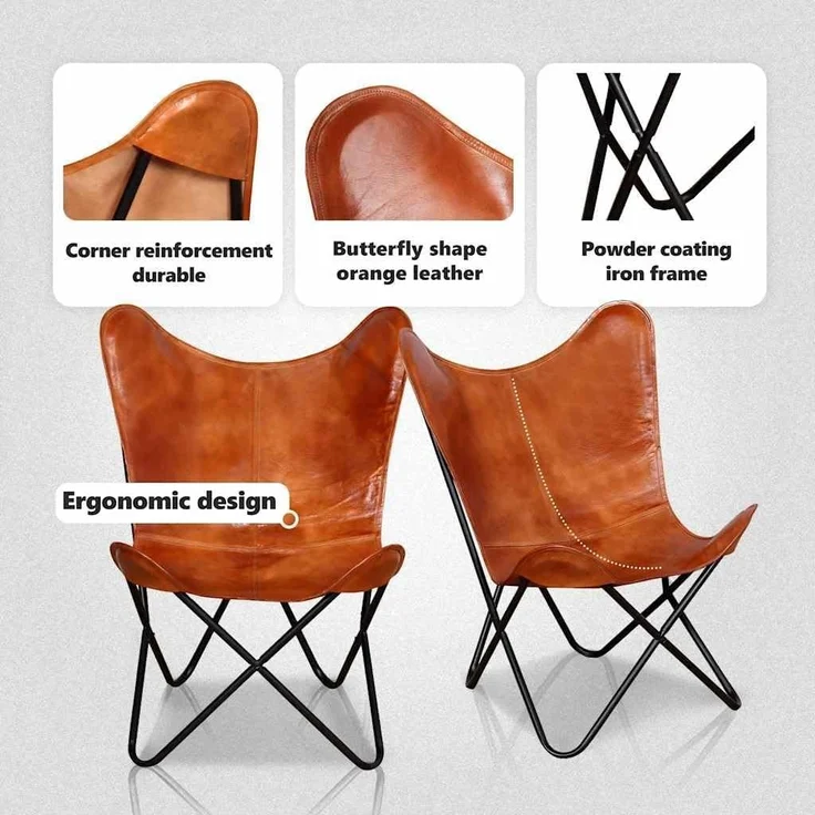 vidaXL Butterfly-Sessel Braun Echtleder 243728 – Bild 5